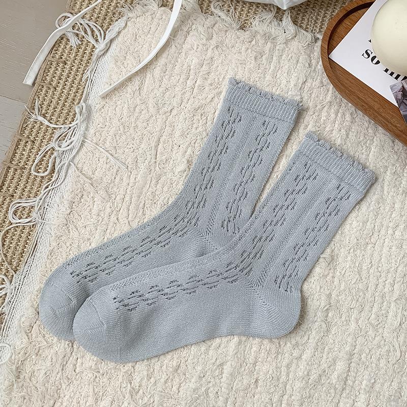 

Носки с кружевной отделкой, Женские летние тонкие носки до середины икры, Дышащие сетчатые однотонные хлопковые носки, Носки Dui Dui Lolita 1 pair светло-серый