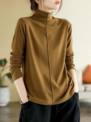 Damen Vielseitiges Patchwork Samt Semi-High Neck Shirt - Herbst/Winter 2025