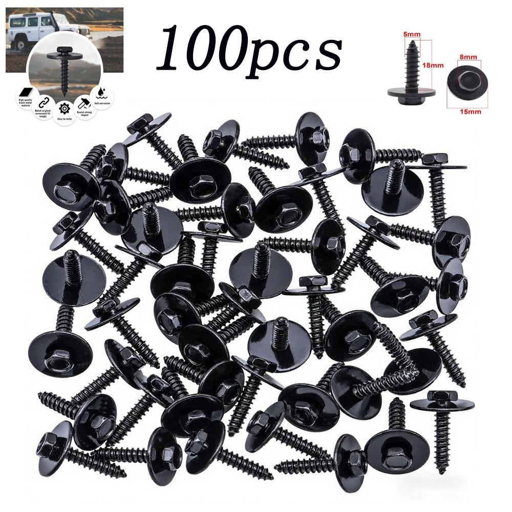 100x Black Metal Car Body Fender Bumper Retainer Clips Screw Hex Head Washer 8mm