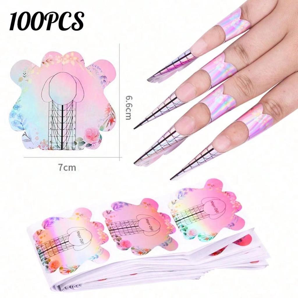 100Pcs Nail Forms For French Nails Tips Extension UV Gel Building Self Adhesive Paper Molds Stencil