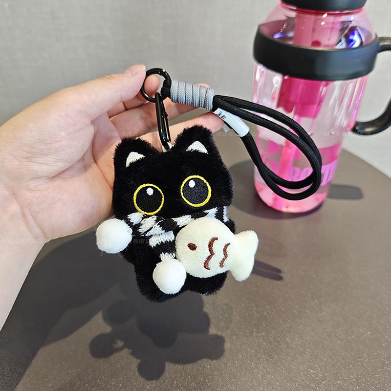 Cute Plush Big Eyed Black Cat Doll Pendant Girl Backpack Doll Pendants Couple Bag Keychain Phone Charms Bag Pendant Accessories