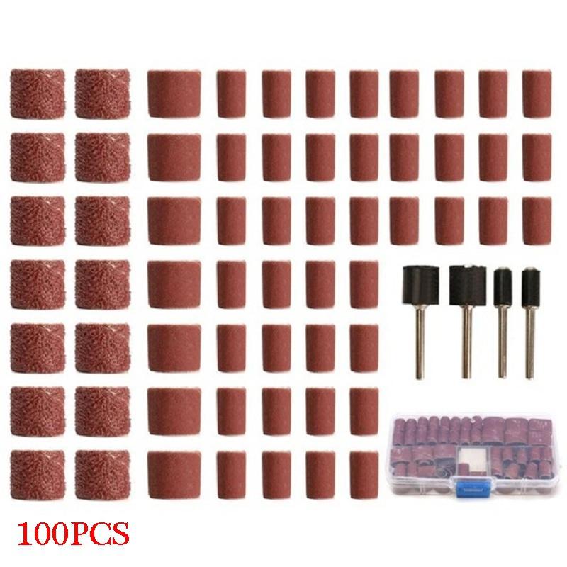 100Pcs Mandrel Dremel Rotary Tool Accessories Sanding Bands Drum Sleeve Grit