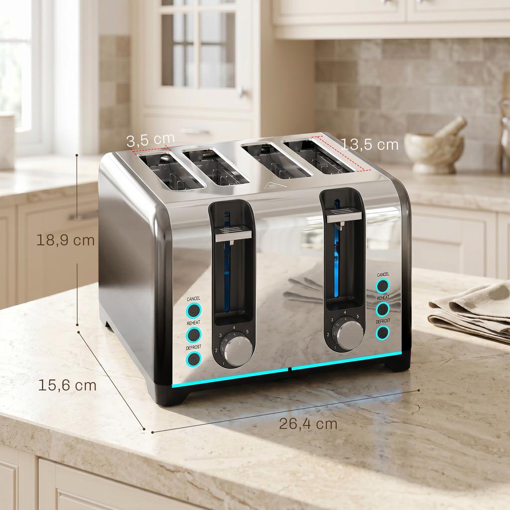 4-Slice Toaster with 7 Browning Levels, Reheat, Defrost and Cancel Function