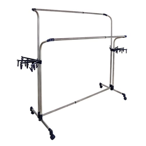 BAOYOUNI Stainless Steel Clothes Drying Rack, Balcony Drying Rack, Clothes Drying Stand with Casters, Extra Large Laundry Dryer, Rust-Resistant, for F