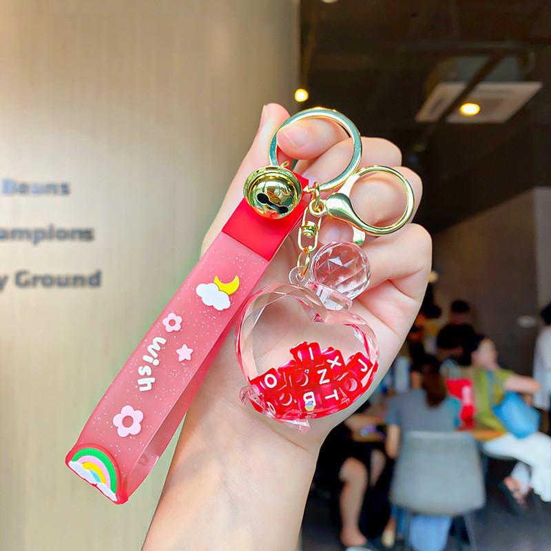 Exquisite Floating Sand Acrylic Perfume Bottle Keychain For Car Decor