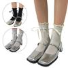 Women Girls Japanese Style JK Cute Ribbon Bowknot Ankle Socks Elegant Solid Color Middle Tube Ruffle Trim Frilly Socks