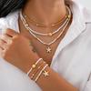 6Pcs/Set Rice Beaded Shell Starfish Pendant Necklace Bracelets Bohemian Elegant Gold White Color Jewelry Set Holiday Accessories