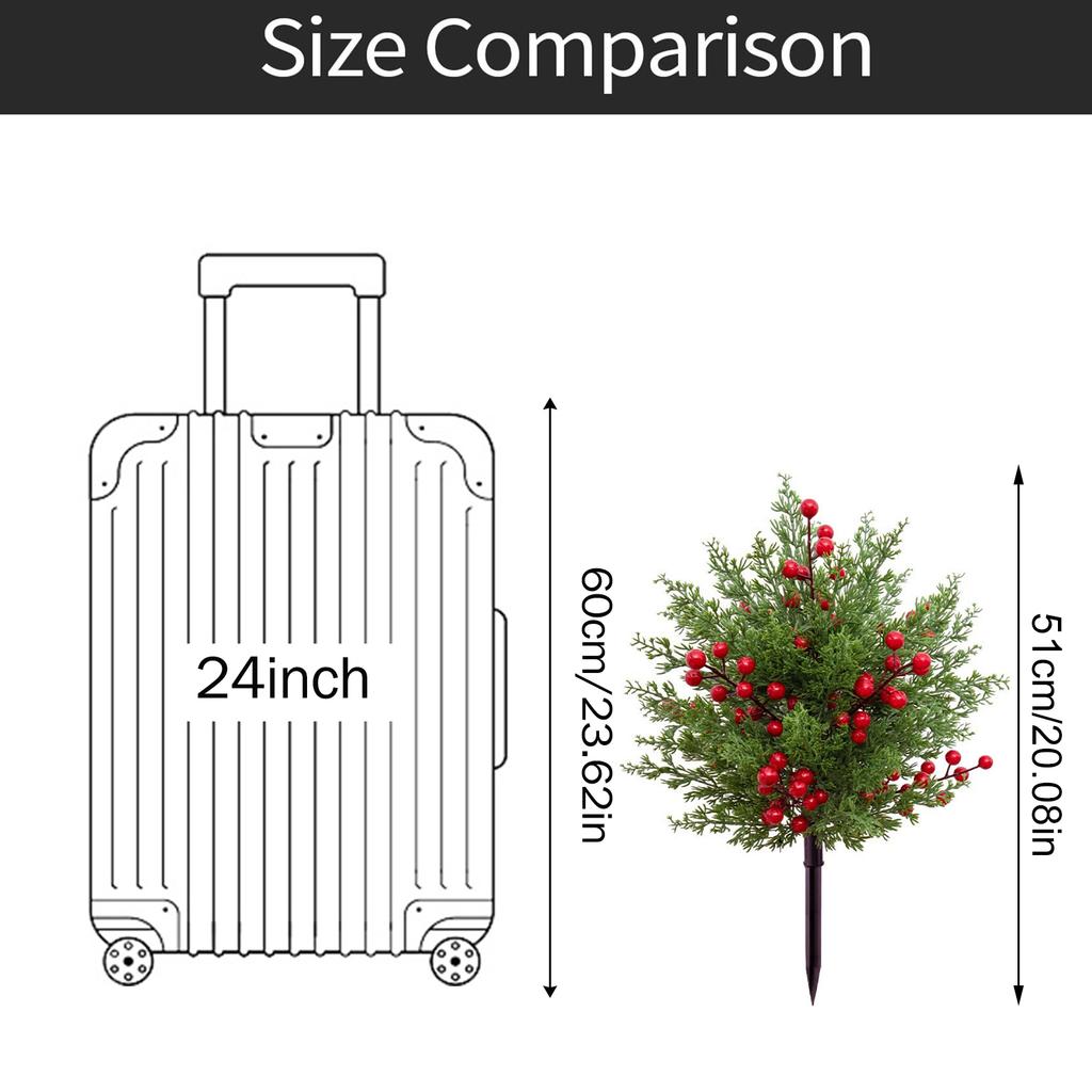 20in Artificial Christmas Topiary Ball Flowers For Outdoor Decoration  Christmas Artificial Branches With Red Berry Stems,Faux Norfolk Leaves Stems