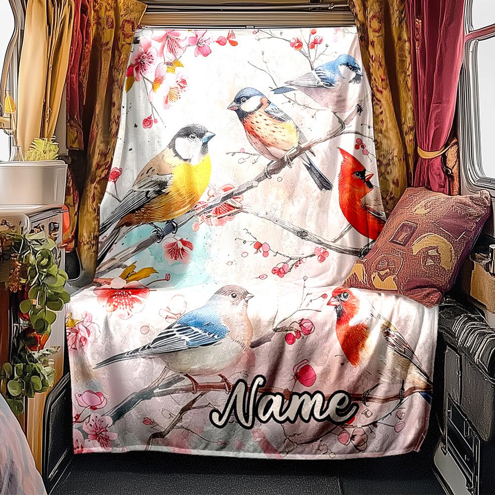 Birds In Blossom Springtime Harmony Blanketcustomizable With Your Namecomfortable And Stylish Perfect For Travel Beds Chairs Offices Sofas