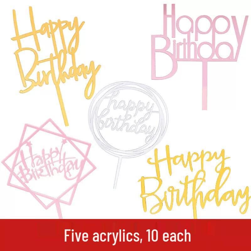 50-Pack Acrylic 'Happy Birthday' Cake Toppers - Popular Party Decorations with Free Shipping