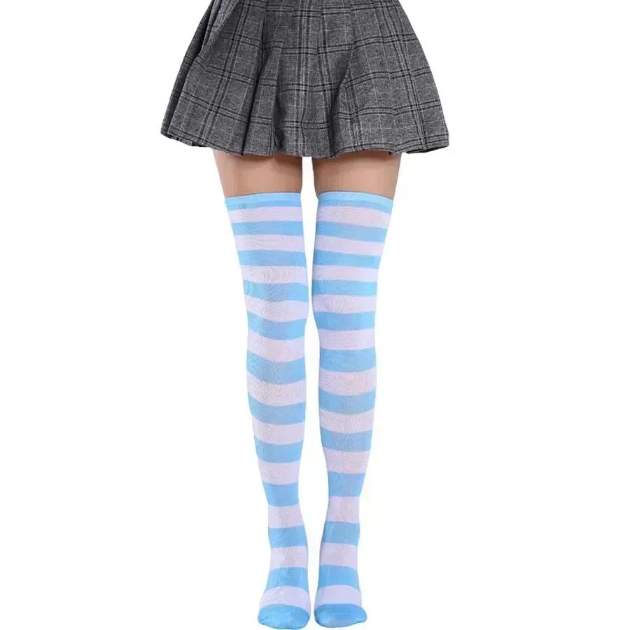 Damen Regenbogen Schwarz Weiß Gestreifte Overknee Oberschenkelhohe Gothic Strümpfe Niedliche Lolita Mädchen Cosplay Socken Halloween Weihnachten One Size gray