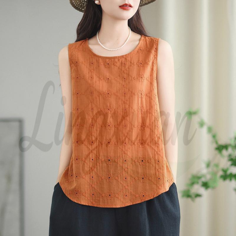Women s Sleeveless Pure Cotton Embroidered Vest - Comfortable, Versatile Summer Top M