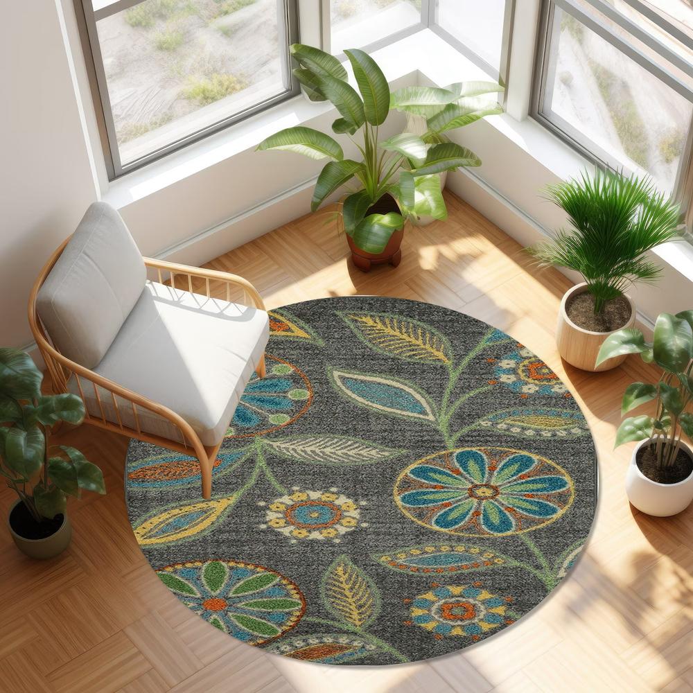 Bohemian Floral Round Rug Ethnic Style Botanical Pattern Carpet Soft Non-Slip Circle Floor Decor Mat for Living Room Bedroom