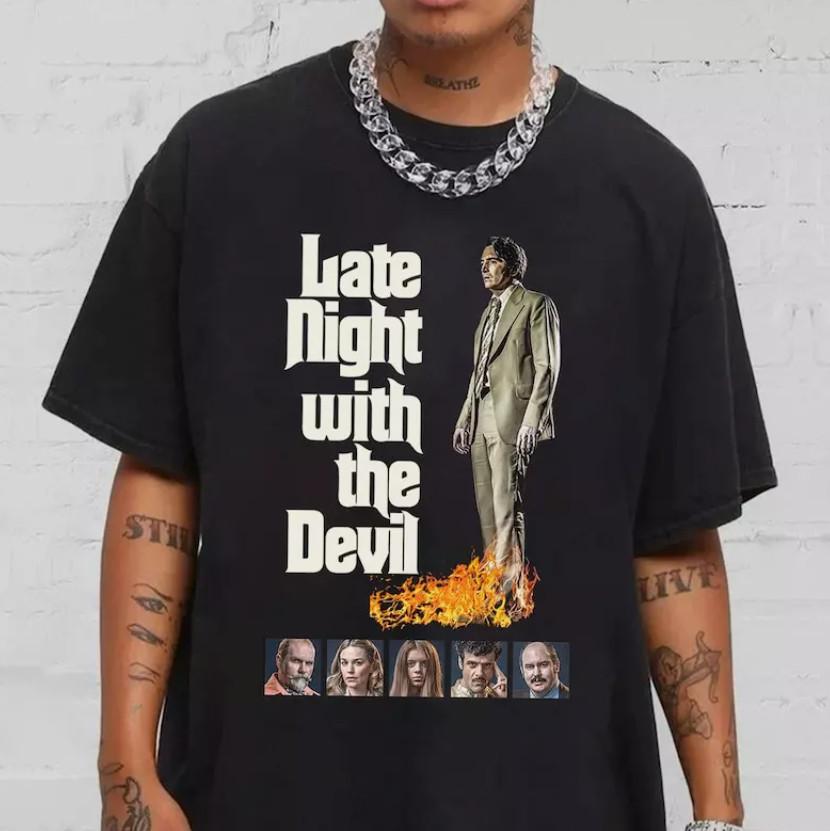 

Late Night with the Devil 2024 Movie Shirt 1970s Talk Show SALE Unisex T-Shirt S