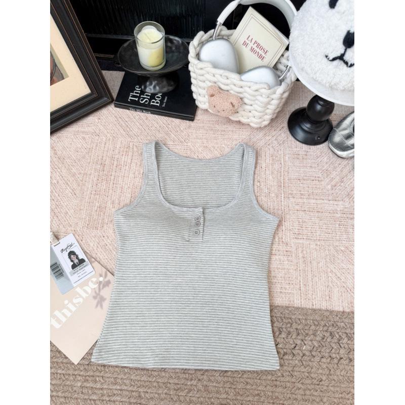 

Sweet & Spicy Striped Wide Shoulder Strap Vest with Chest Pads - Korean Summer Style for Women, Wear Inner or Outer, Unique & Comfortable Top One Size (176-264 lbs)