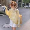 Women's Long Sleeve Color Block Striped Cardigan: Casual, Loose, Thin Sun Protection Summer 2025 Top