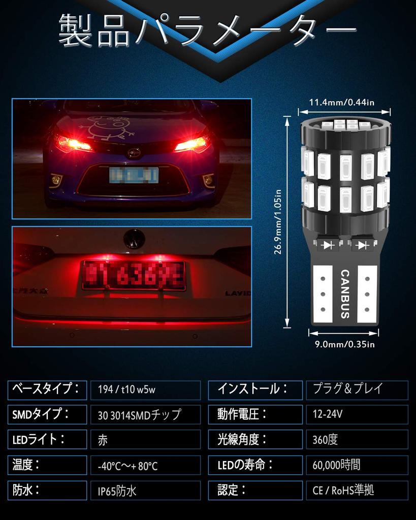 T10 LED Red Explosive 2 LED T10 LED Inspection Compatible with 3014 LED Chips /24V Car Position/License Lamp/License Lamp/Room Lamp