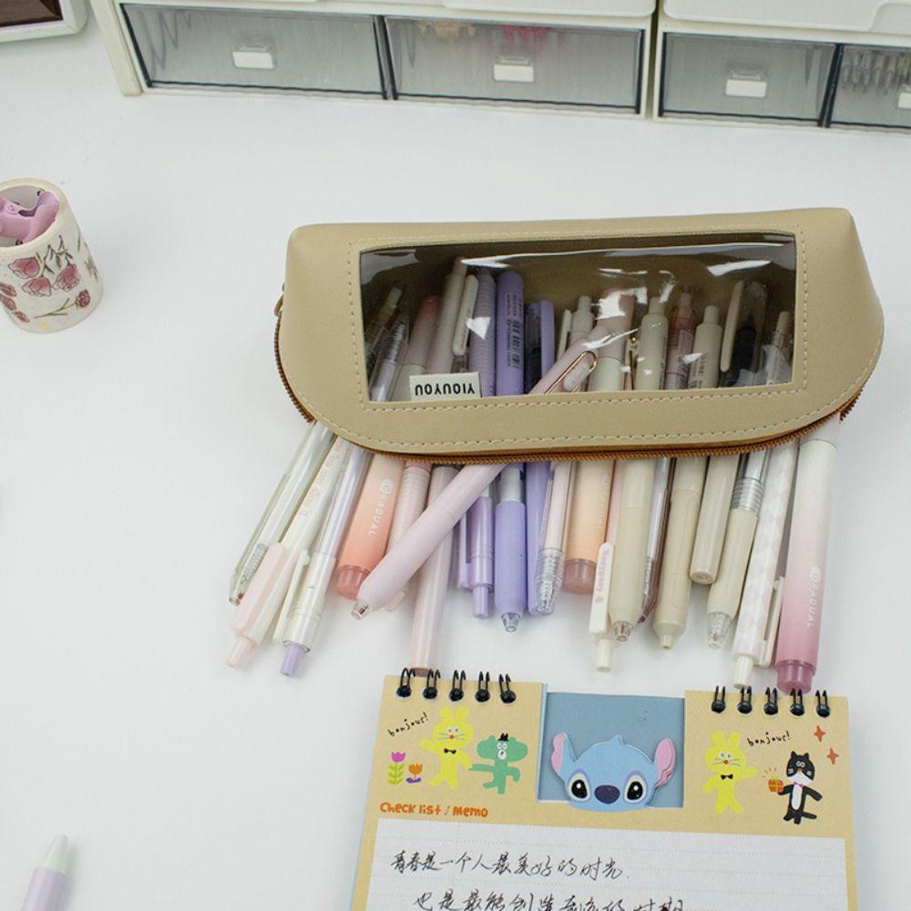 

Эстетичная кожаная сумка для канцелярских принадлежностей INS Прозрачный пенал с окошком Morandi Color Pen Bag Kids