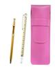 Pink Grained Leather Pen Case with Slide Measuring Stick and Slim 60 Gold Ballpoint Pen Set (SASP-708W-SV60KBP)
