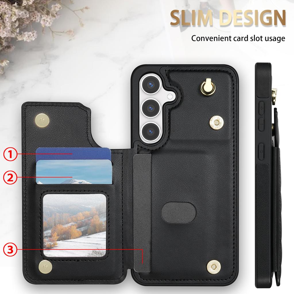 For Samsung Galaxy S24 Case with Wrist Strap Card Slots Rhombus Leather+TPU Phone Cover