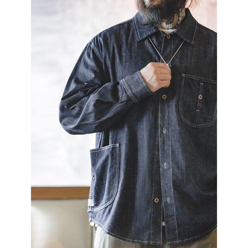 Madden Retro Denim Long Sleeves Topstitching Shirt Parka