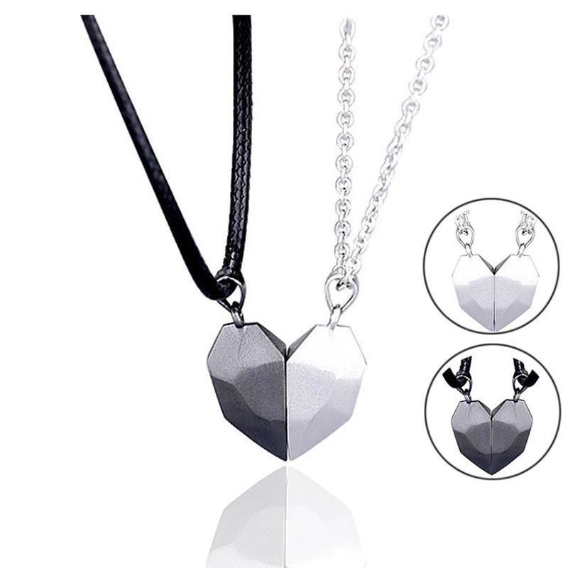 2 Stücke Liebhaber Herz Anhänger Paar Halskette Magnetische Herz Charm Halskette Valentinstag Geschenk