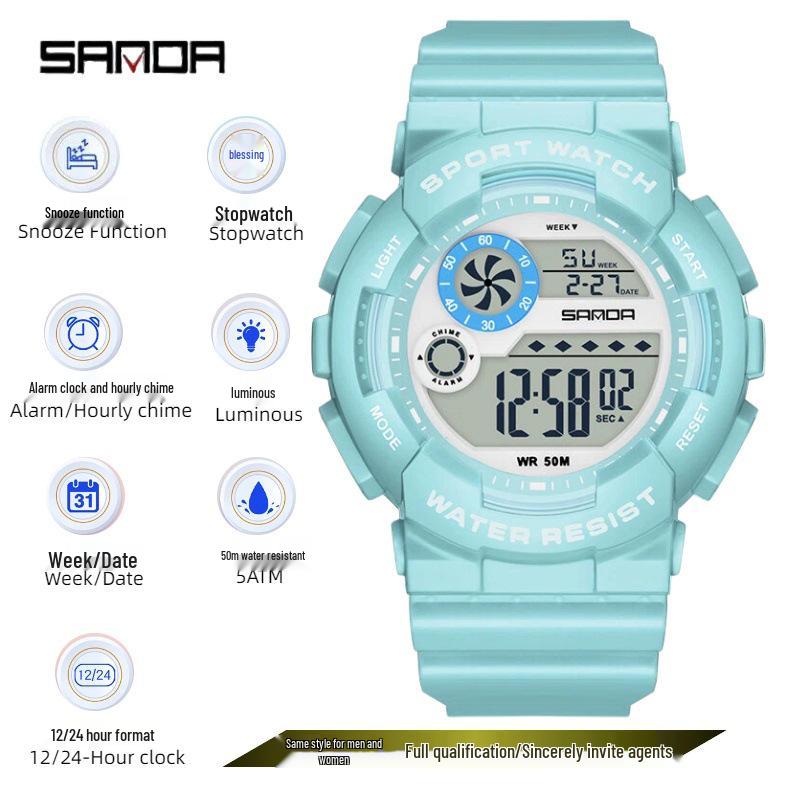 Sanda Waterproof Sports Wristwatch with Alarm - Versatile for Students, Men & Women