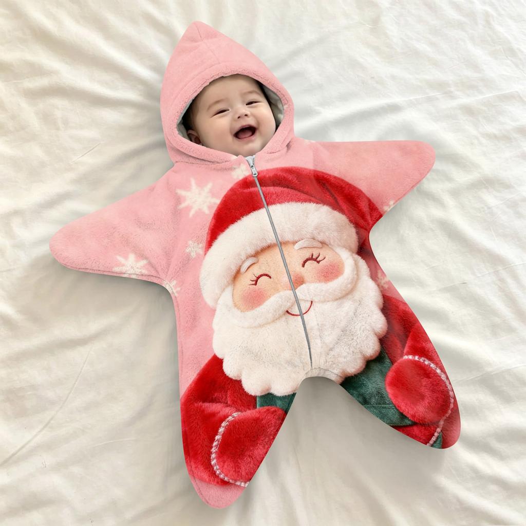 Baby-swaddleteppe med - Flanell - Rystelsesteppe for nyfødte, Juleprint Sovepose for gutter og jenter, Bærbar utendørs swaddle