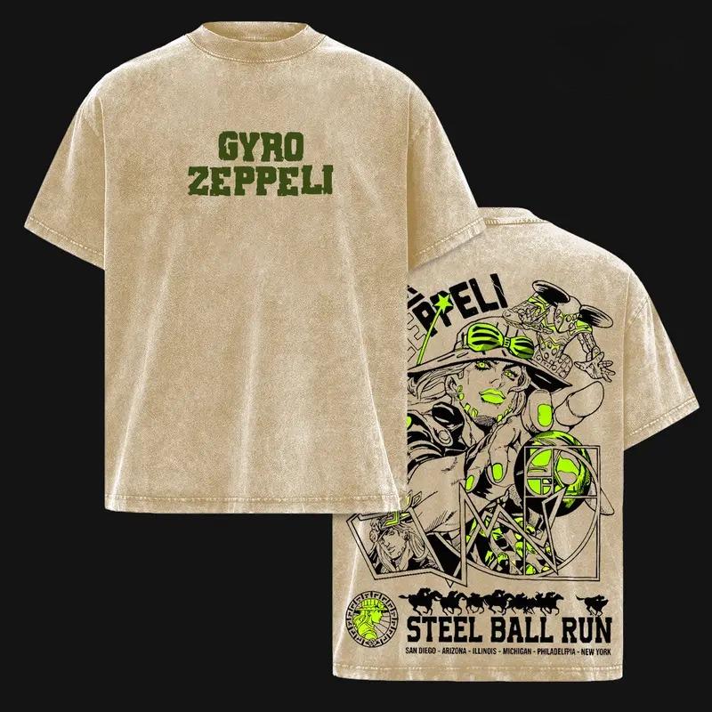 

JoJo s Bizarre Adventure Gyro Graphic Tshirt Men Women Clothing Short Sleeve Cotton T-shirts Washed Tee Harajuku Casual T Shirt XXL коричневий