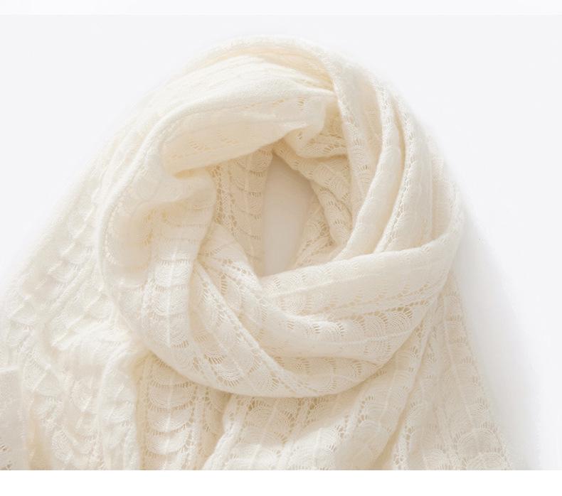 Women's 100% Pure Cashmere Hollow Knit Scarf - Solid Color & Warm