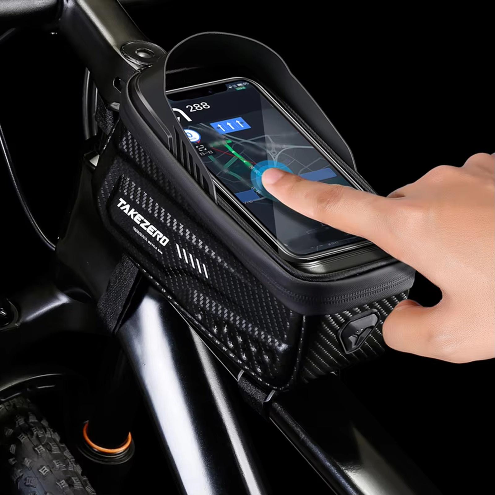 

Bike Frame Bag Top Tube Phone Bag Cycling Accessories Pouch 0.3mm Transparent Screen Film for Travel Riding one size чорний