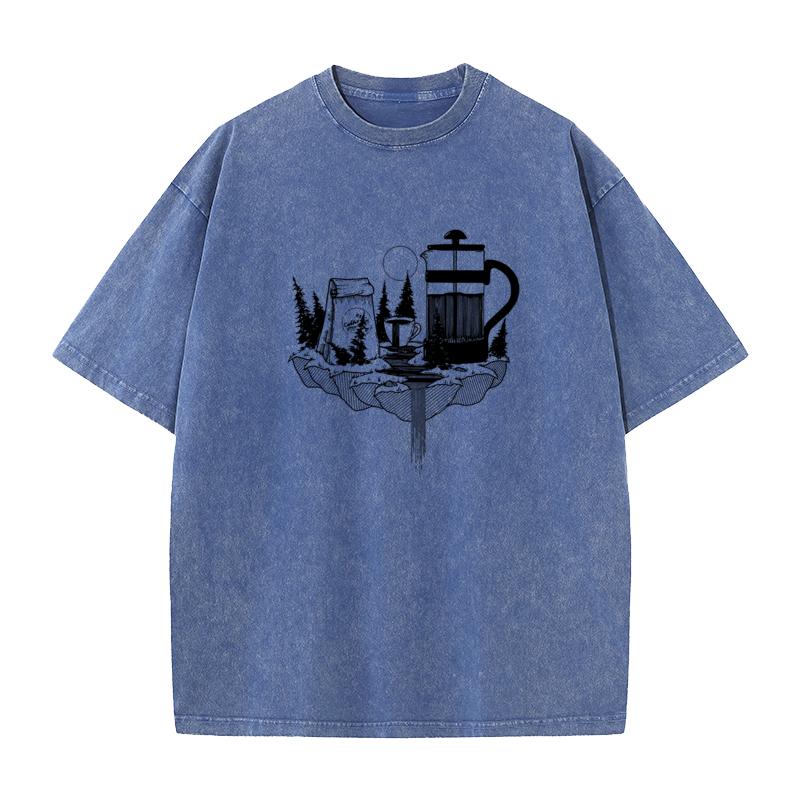 Forest Coffee O Neck Washed Retro T Shirts Christmas Casual Tops Tees Short Sleeve Family Pure Cotton Washed T Shirts Mens