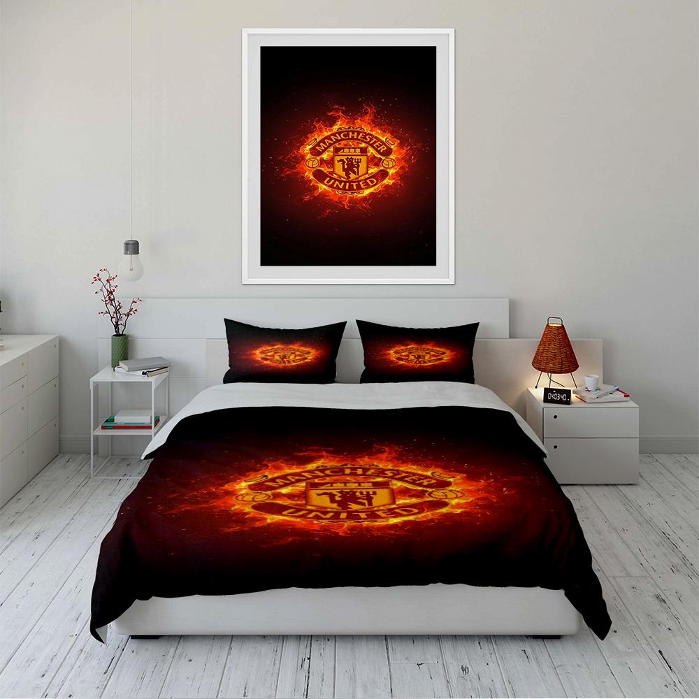Manchester United Fire Design Bedding Duvet Cover Set Duvet Cover Pillowcases Home Decor (1 * Duvet Cover 2 * Pillowcases, Without Duvet Insert)