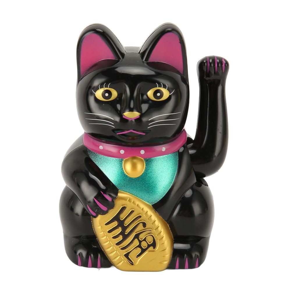 4in Solar Lucky Fortune Cat with Waving Arm Solar Powered Feng Shui Lucky Cats Lucky Beckoning