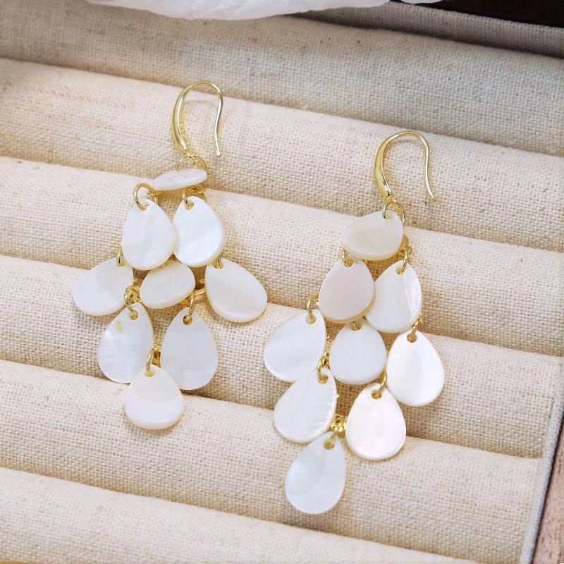 Teardrop Shell Hand-stitched Dangle Earrings - Holiday Style Fashion Jewelry