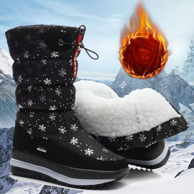 Winter Warme Schneestiefel für Damen Rutschfeste Outdoor Hohe Kordelzug mit Samt und Dicksohlige Stiefel für Damen