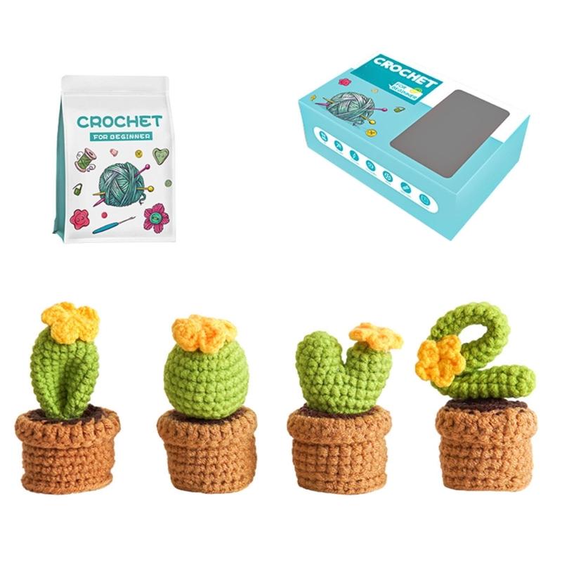 Crochet Flower Set with Step-by-Step Tutorial Instruction Crochet Potted Plant Crochet Knitting Supplies for Beginner
