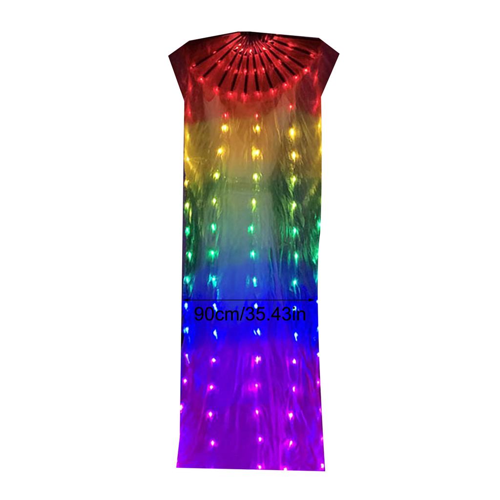 LED-beleuchteter Seiden-Bauchtanz-Fächer, Regenbogenfarben, bunt, langer, faltbarer Fächerschleier für Bühnenauftritte und Partys im Freien