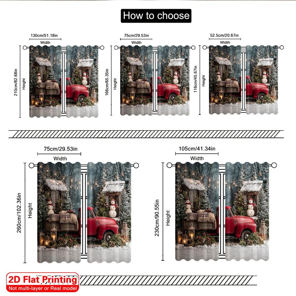 2pcs 2D flat printing Merry Christmas Popular Party Window Curtains Country red truck Versatile Polyester Without Electricity