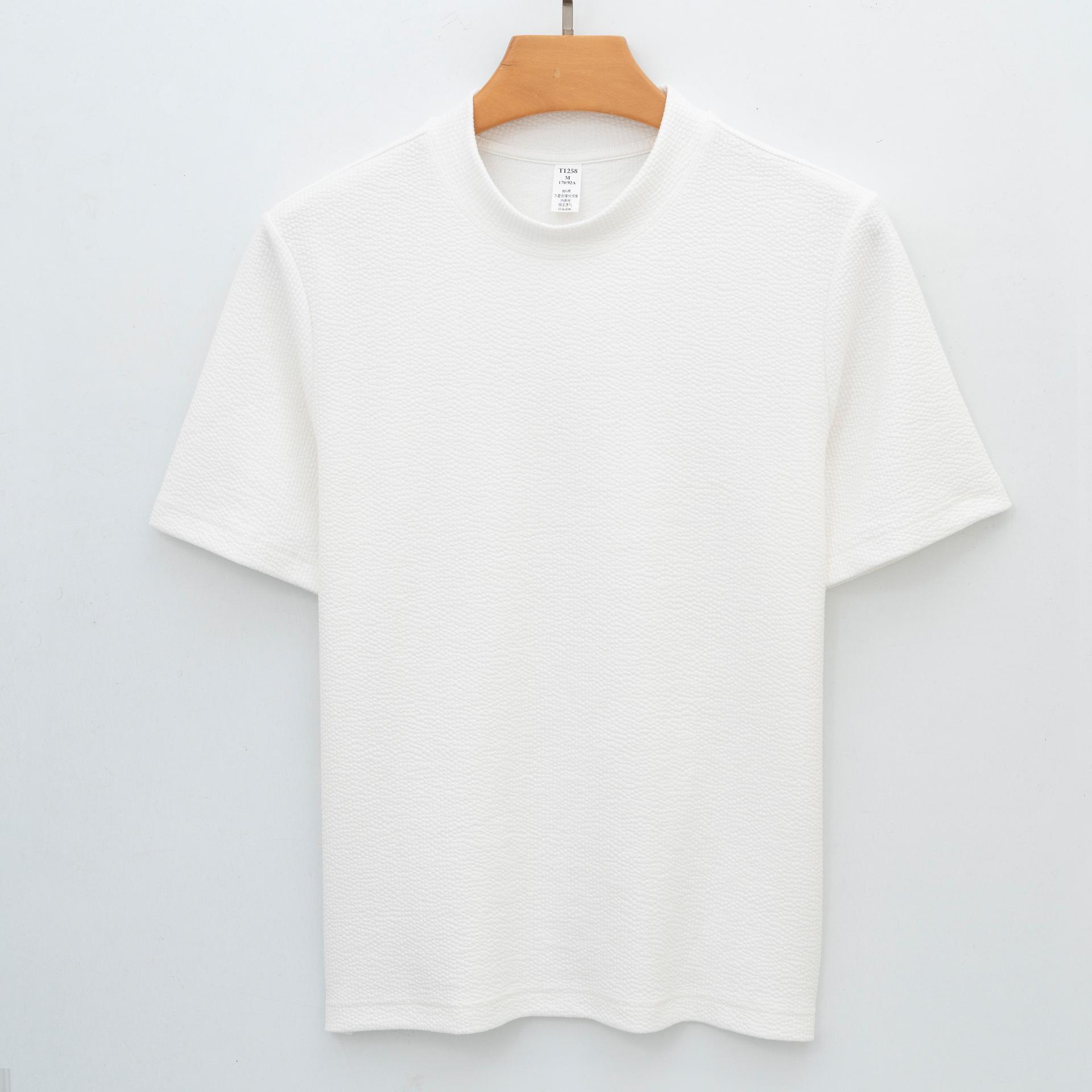 300g Mid-sleeve Half-high Collar Short-sleeve Wrinkle-free Breathable Base Layer Minimalist Tops Seersucker Solid Color Cotton Jacquard T-shirt S белый