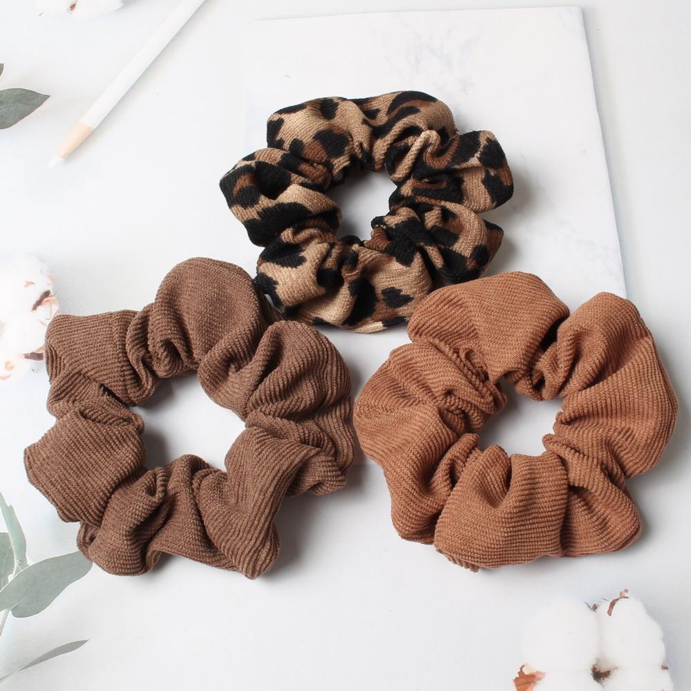 Leopardenmuster Scrunchie Kord Herbst Winter Kord Samt Einfarbiges Scrunchie Set Elastische Haarbänder Tierdruck Pferdeschwanz Haargummi Seil
