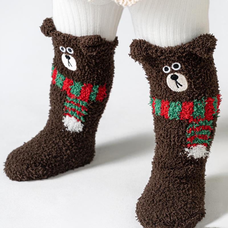Children Autumn Winter Socks Bear Coral Fleece Warm For Cute Kawaii Girls Boys Socks Thickened Soft Socks Home Floor Bear Socks