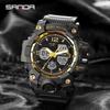 Fashion SANDA 6030 Men's Electronic Watch Outdoor Sports Multi functional Dual Display Waterproof LED Men's Electronic Watch