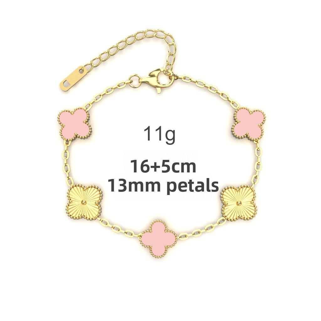 13mm Laser Split Blume Vierblättriges Kleeblatt Titanstahl Doppelseitiges Armband 18K Vakuumbeschichtung Verliert Keine Farbe Damenarmband