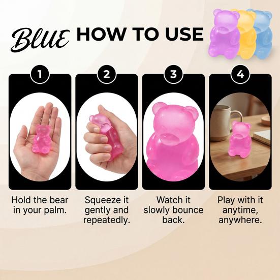 Anti-stress Gadget Bear Shape Stress Relief Toy Soft Elastic Sensory Fidget High Density