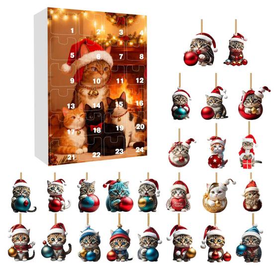2025 Christmas Advent Calendar with Cat Ornaments 24-Day Countdown Box Unique Christmas Gift for Kids