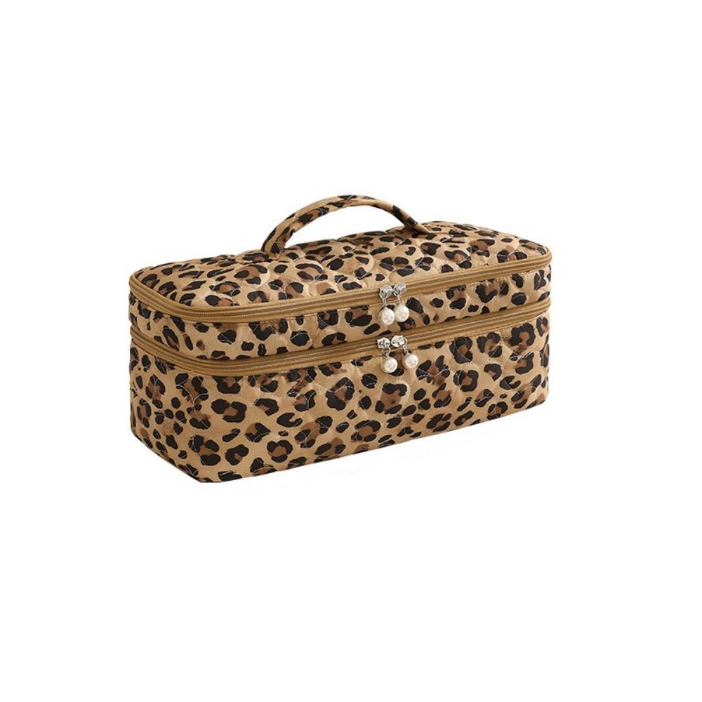 Large Capacity Double Layer Hair Dryer Bag Handheld Hair Dryer Case Beauty Tools Storage Leopard Print