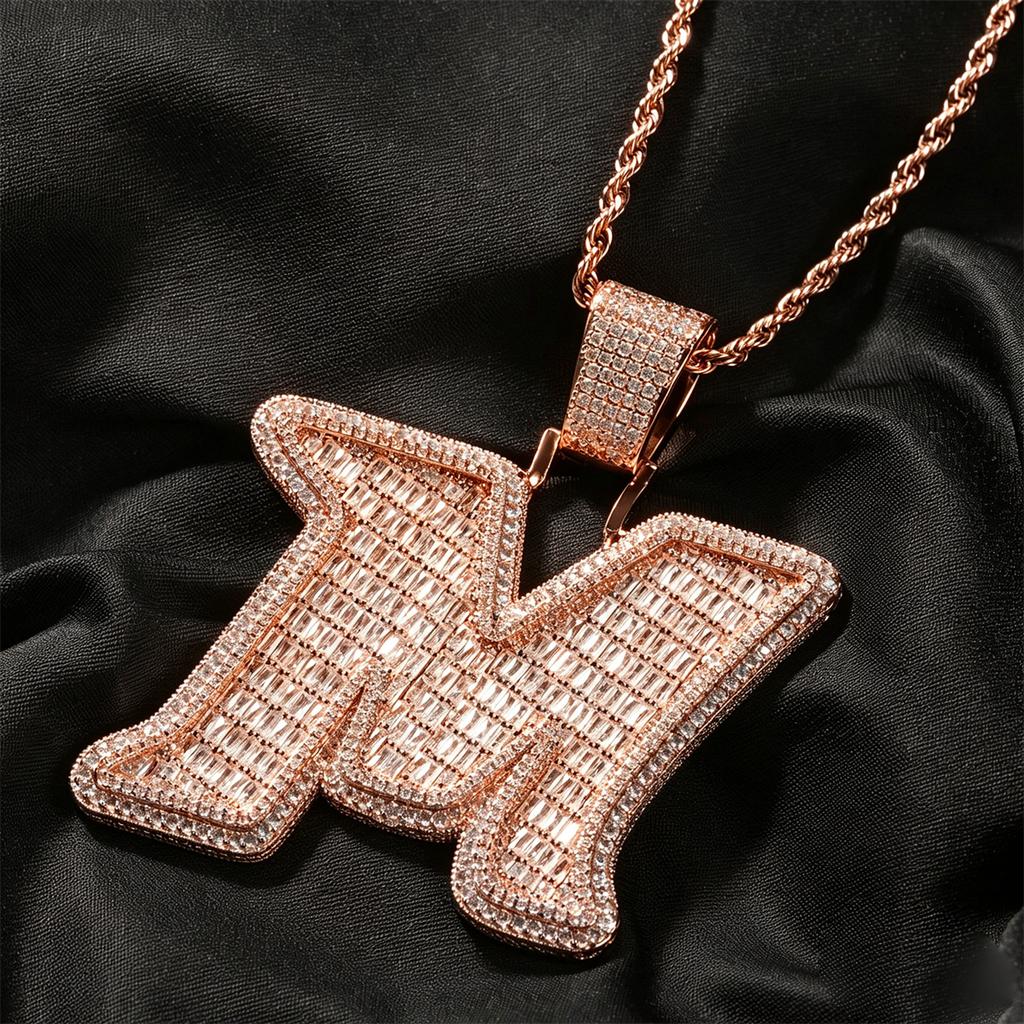 THE BLING KING Big Baguettecz Letter M Pendan Iced Out Cubic Square Zirconia Charm Choker Necklace Hiphop Jewelry