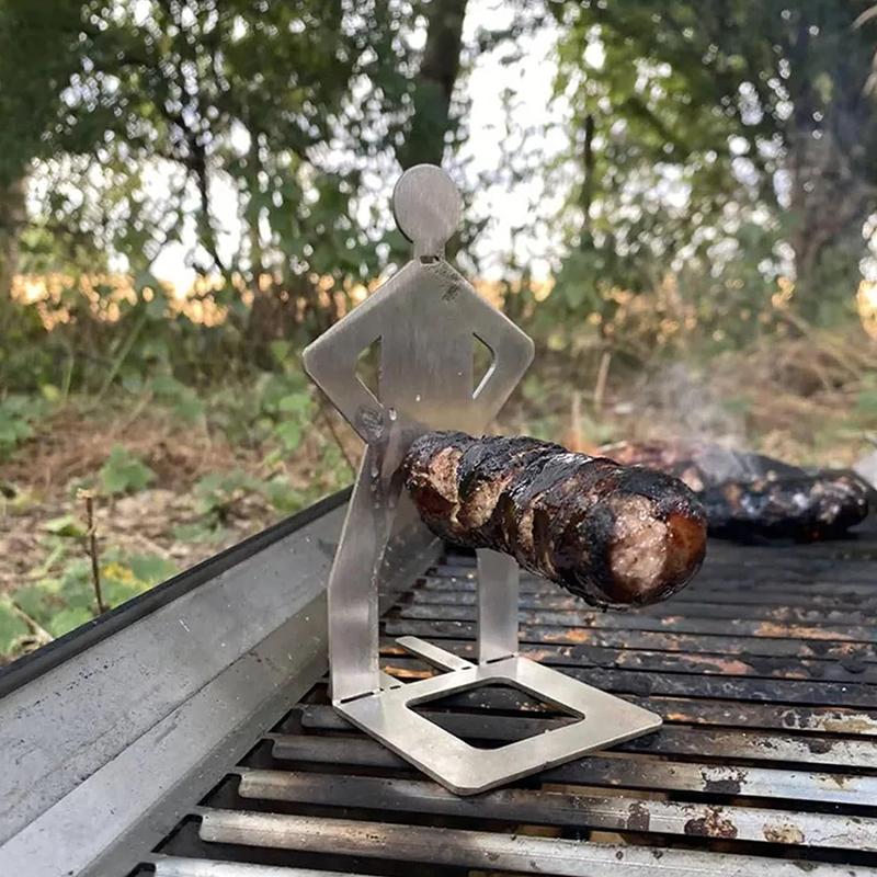 Funny Stainless Steel Portable Camping Backpack Rack People Sausage Stand For Outdoor Travel Summer Party Picnics Hotdog Holder