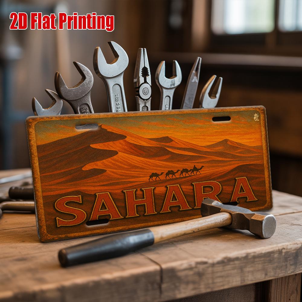 Printing, , Sahara Dunes Caravan Metal License Plate, Decorative Signs & Plaques , Vintage Aluminum Sign, Perfect for Desert